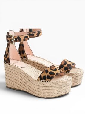 J. Crew Platform Espadrille Sandals In Leopard Calf Hair Women’s Size 9